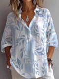 Leaf Print Long Sleeve Blouse
