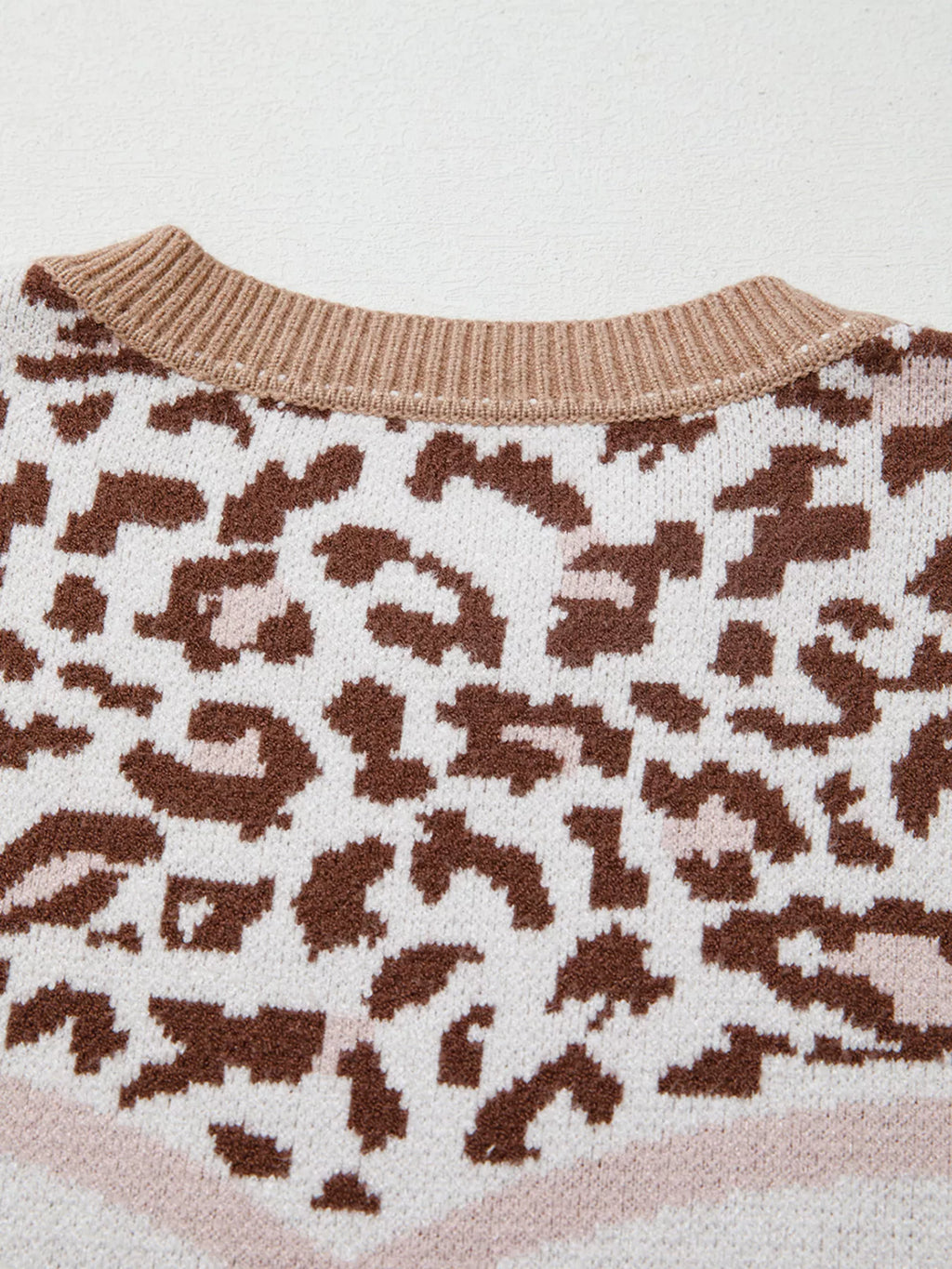 Leopard Color Block Knit Round Neck Baggy Sweater