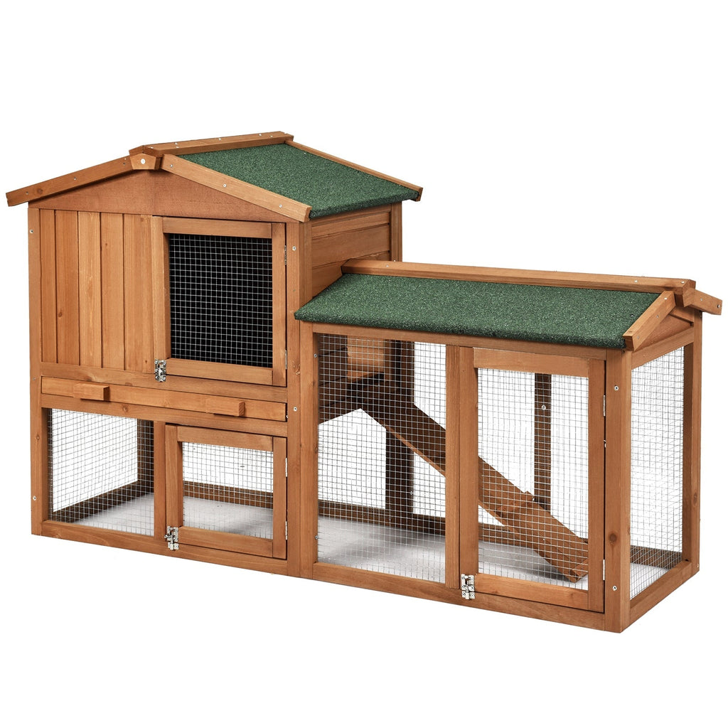 58 Inch Weatherproof Wooden Rabbit Hutch-Brown