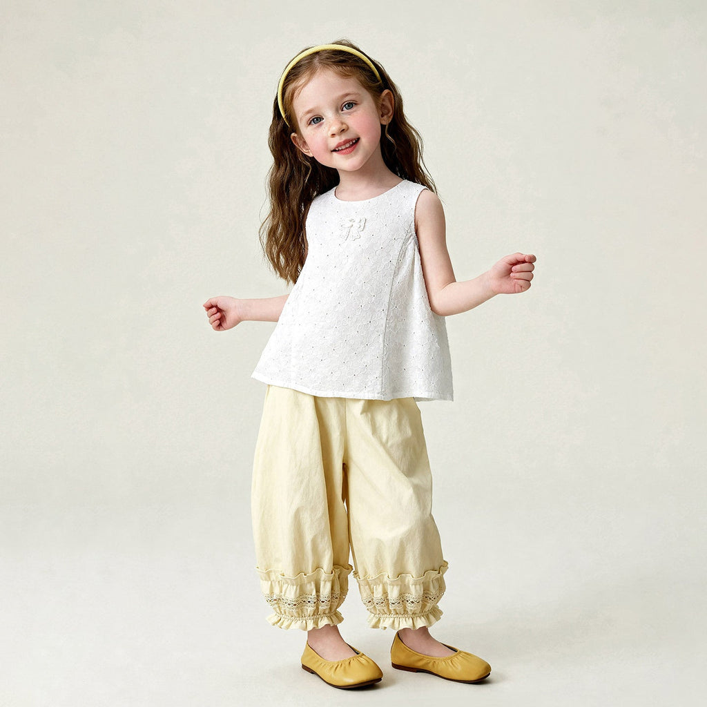 Kids Casual Pants Double-layered Lace-trimmed Ruffle Bloomers
