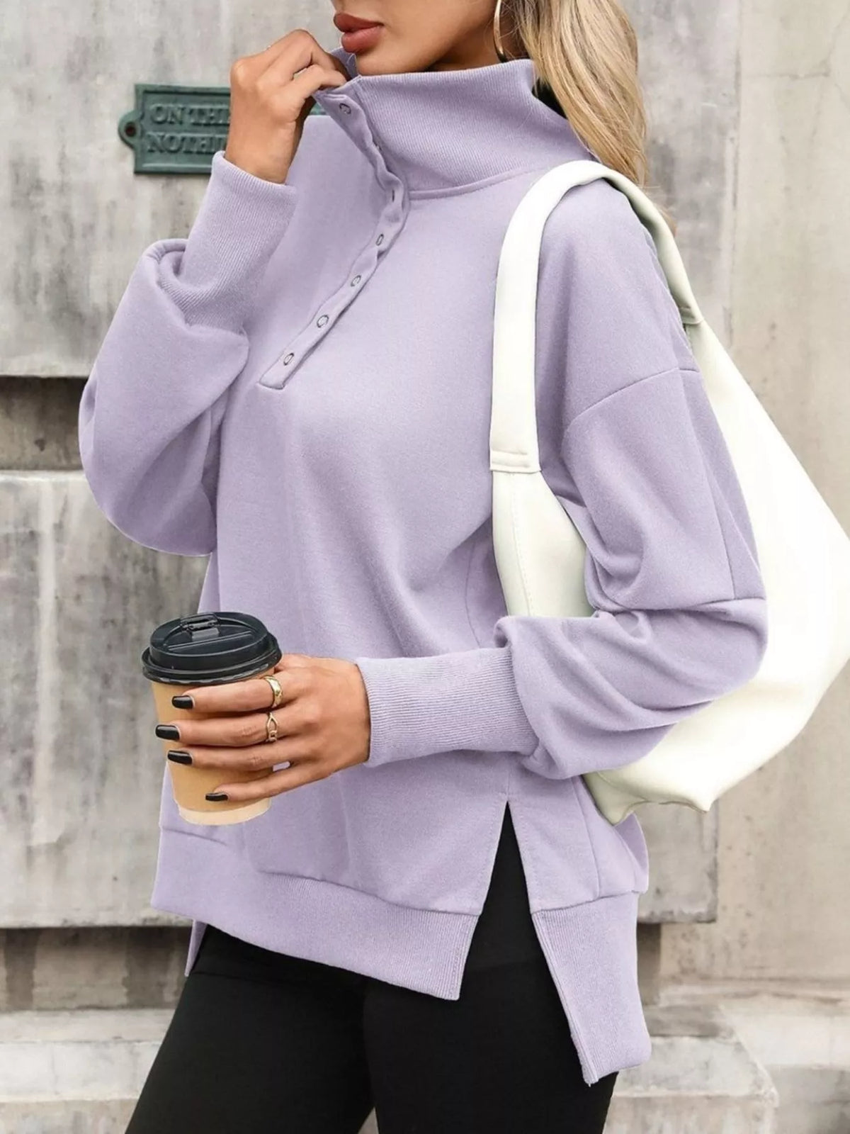 Side Slit Half Snap Sweatshirt