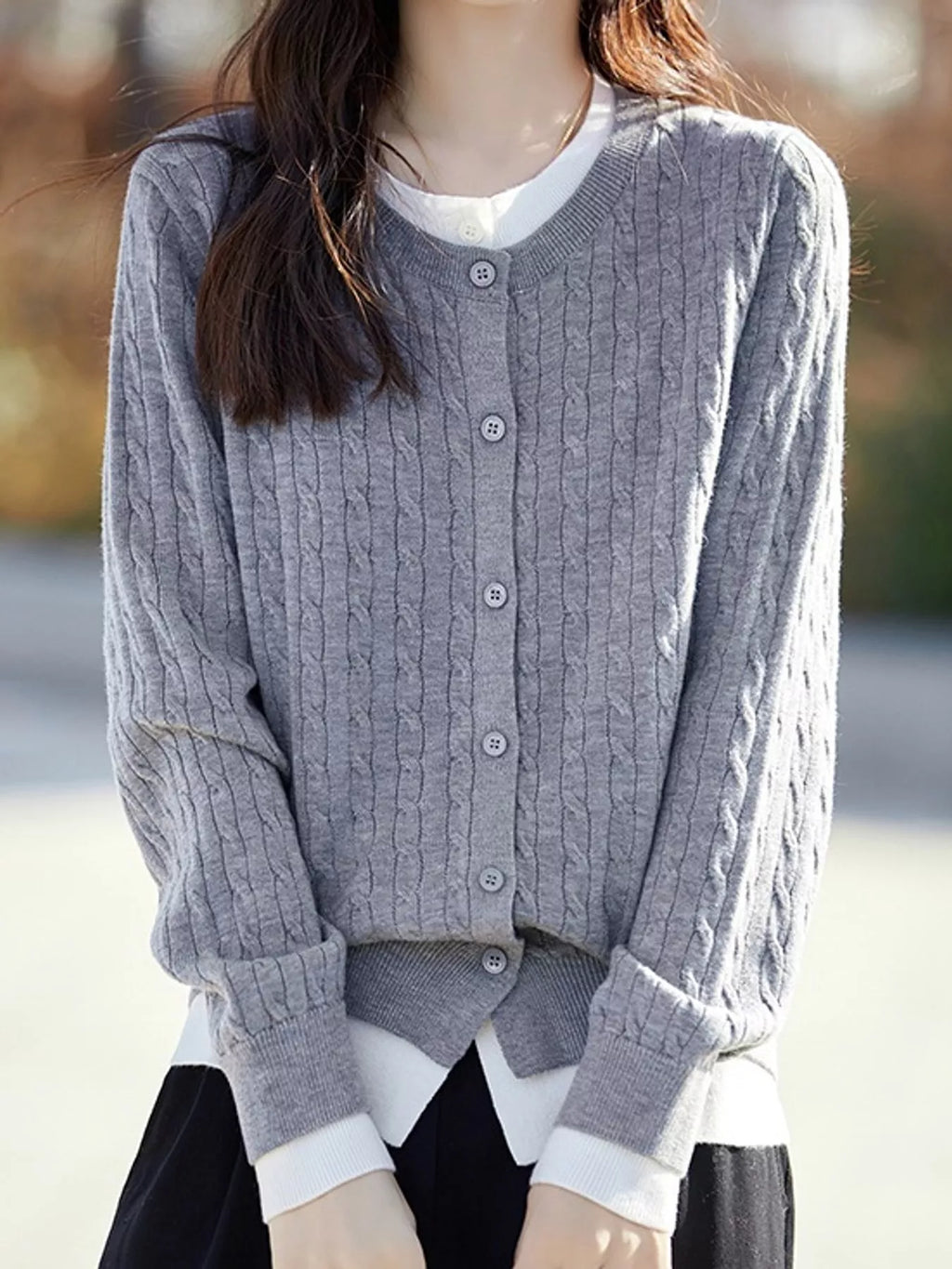 Cable-Knit Button-Down Cardigan
