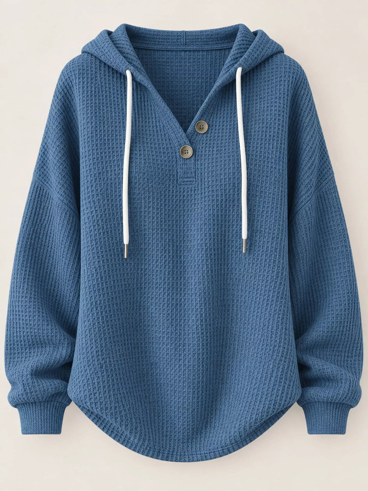 Full Size Waffle Knit Button Detail Hoodie Plus Size