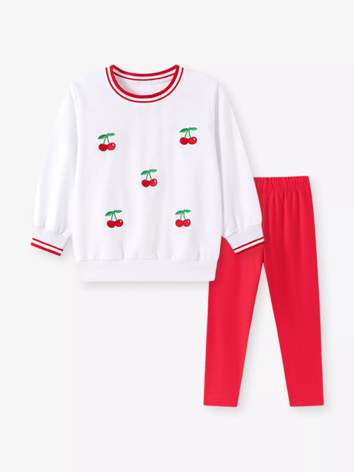 Children's Cherry Print Sweatshirt and Pants Two-Piece Set