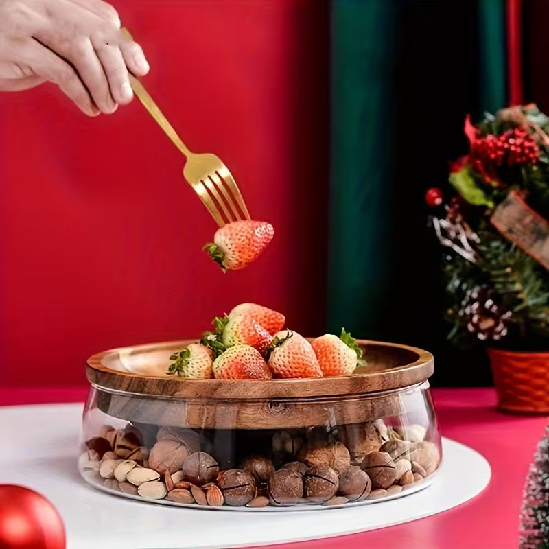 2-Piece Glass Candy Storage Box with Wooden Lid