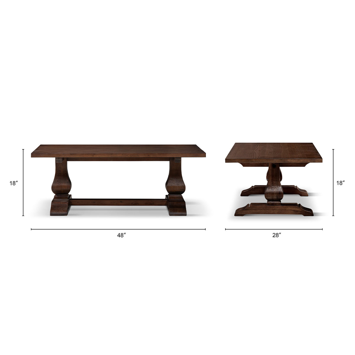 Reclaimed Pine Coffee Table with Sculptural Double Pedestal Base - Java