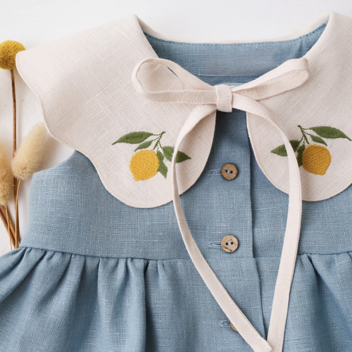 Childrens Sleeveless Embroidered-Neck Top And Shorts Two-Piece Set