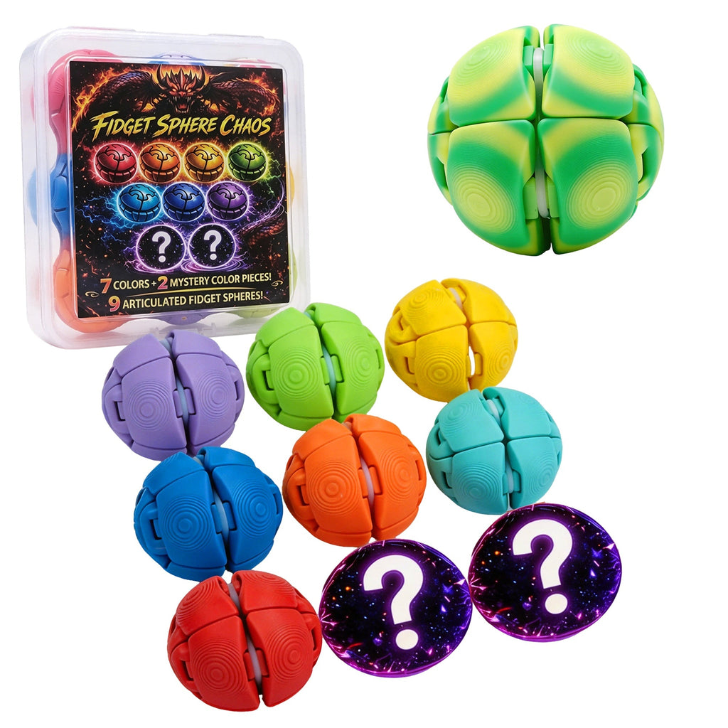 Spring Green Large 3D Printed Stress Relief Ball With 9PCS Mini Fidget Sphere Set, Transforming Press Rotate Sensory Desk Fidget Bundle