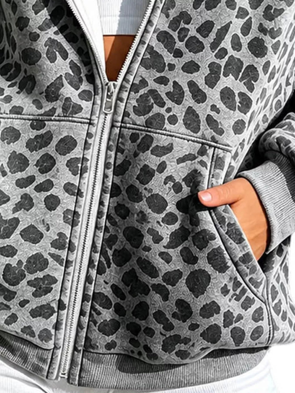 Full Size Leopard Zip Up Hoodie Plus Size