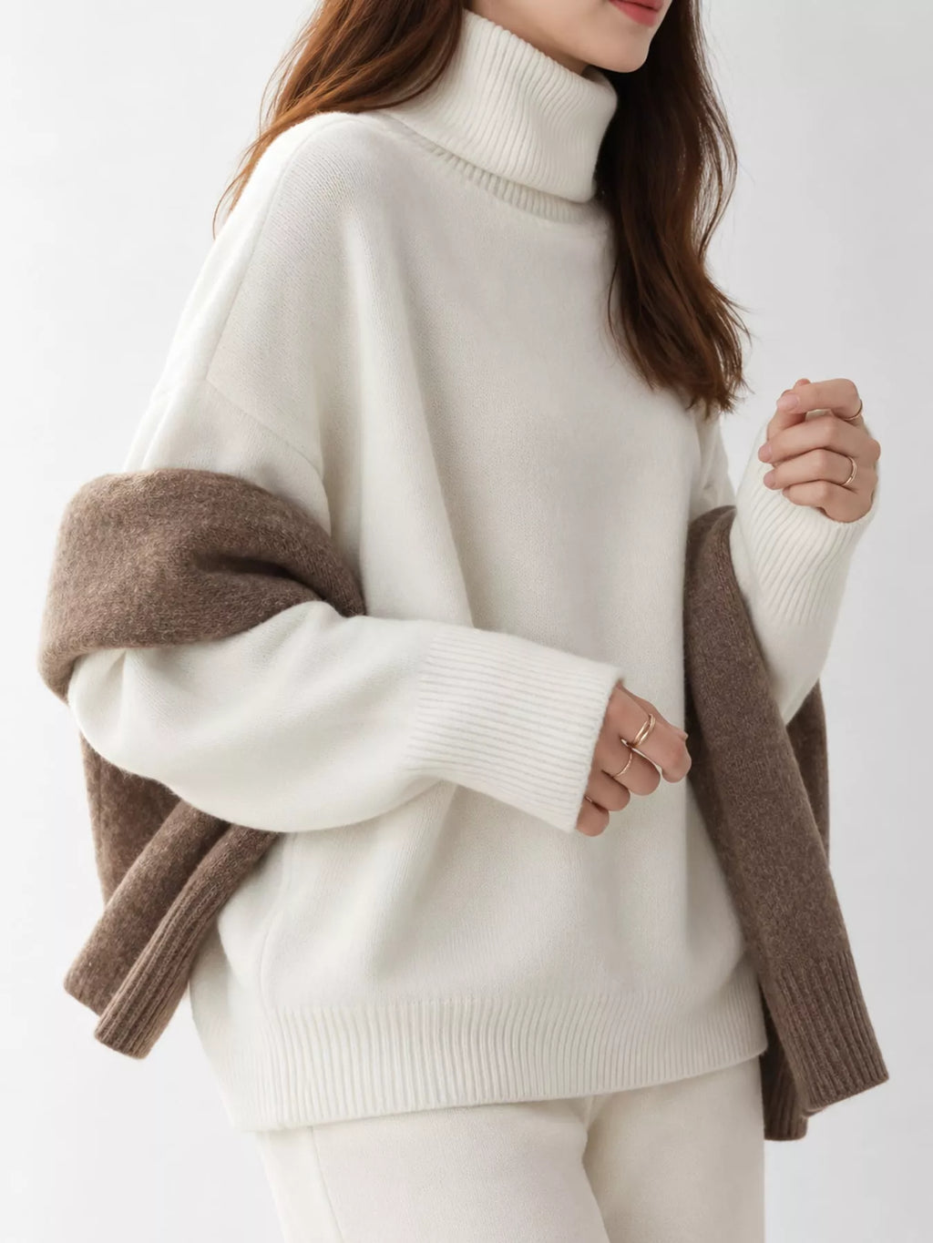 Turtleneck Dropped Shoulder Sweater