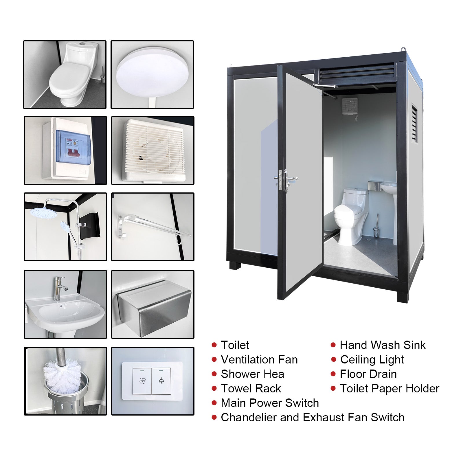 Portable Toilet Cabin - Outdoor Shower Room with Shower, Lights, Sink, and Ventilation Fan