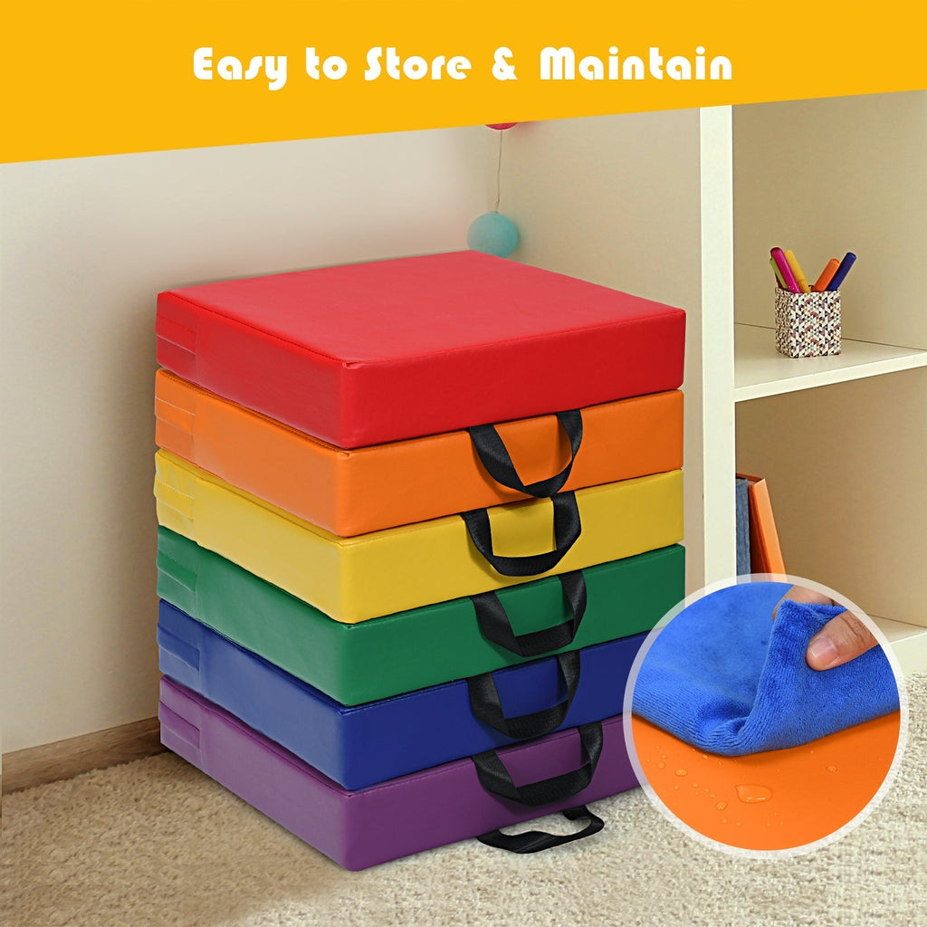 6 Pieces 15 Inches Square Toddler Floor Cushions Flexible Soft Foam Seating with Handles