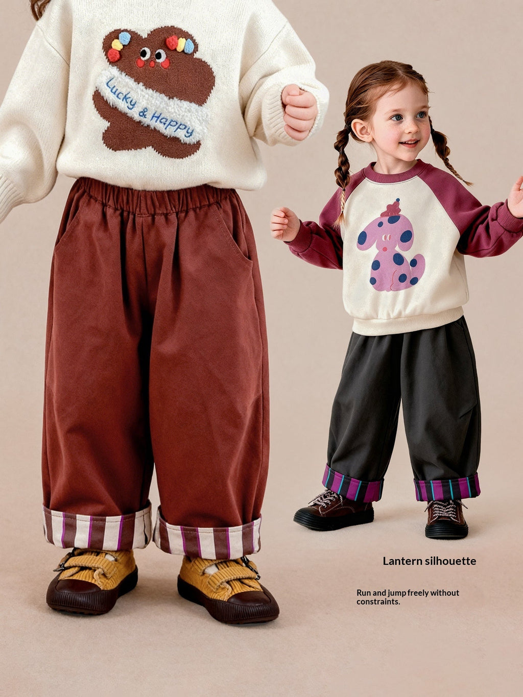 Casual Pants With Embroidered Stripes And Rolled Hem Long-length Trousers