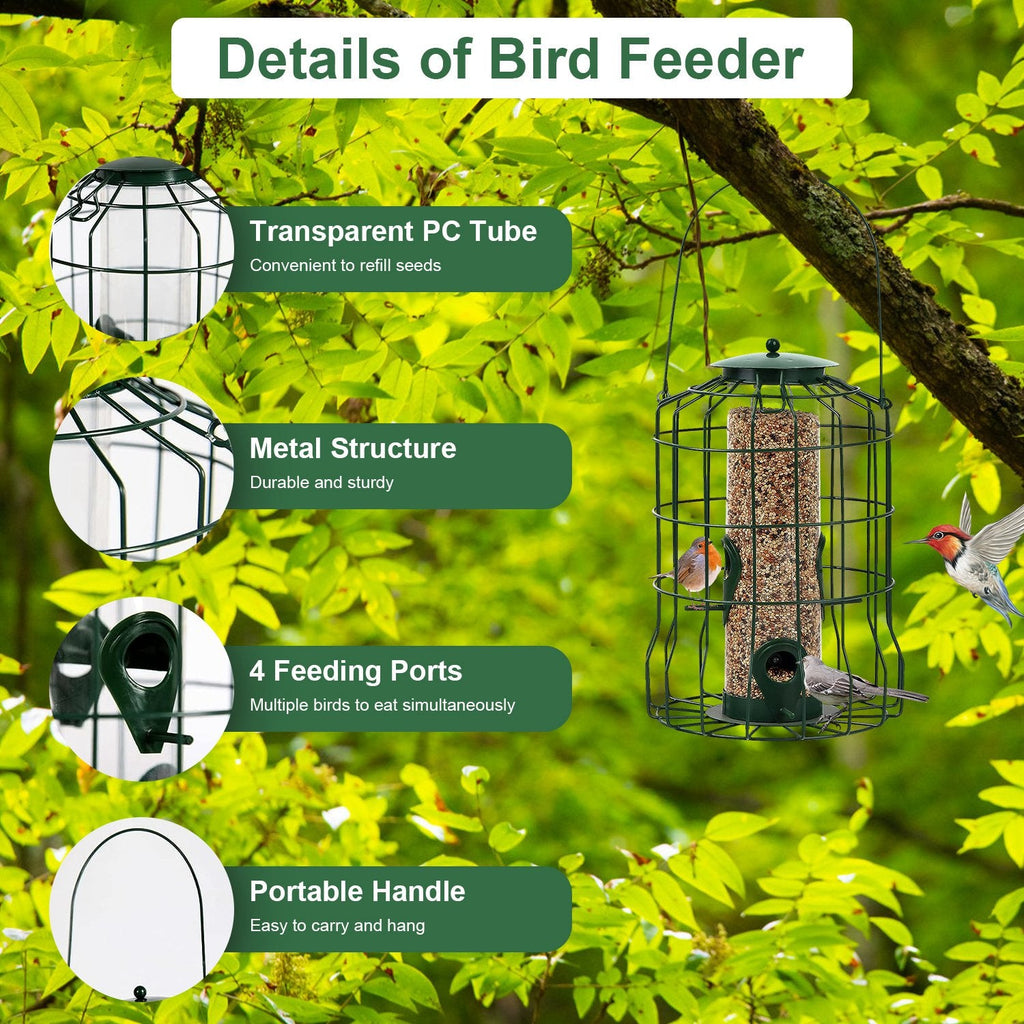 Metal Bird Feeder: Squirrel-Proof Seed Feeder with 4 Ports