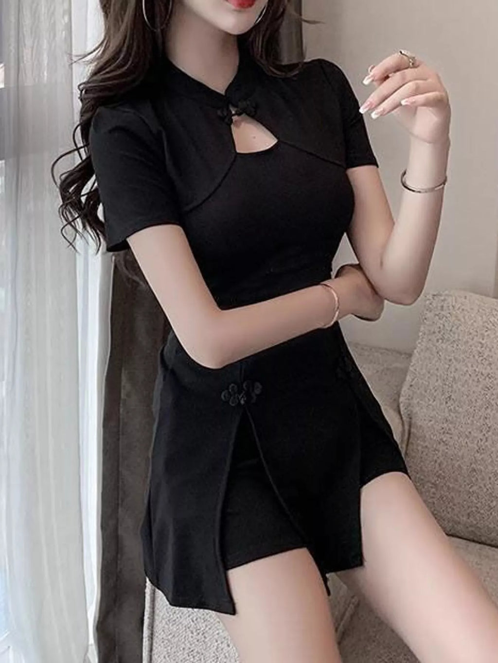 Cutout Short Sleeve Mini Dress