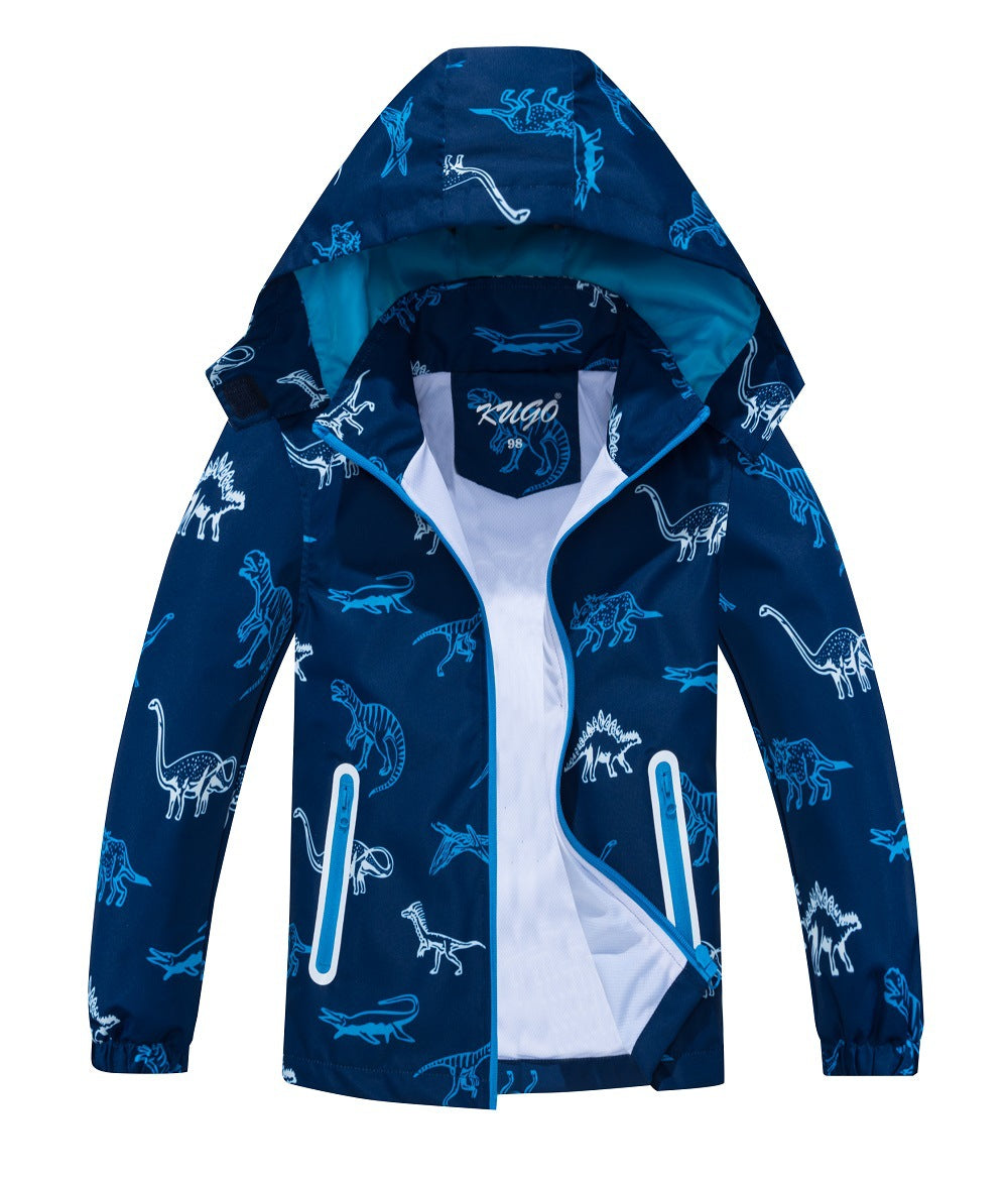 Springautumn New-arrival Dinosaur-print Gradient-color Zip-up Hoodie For Boys And Girls