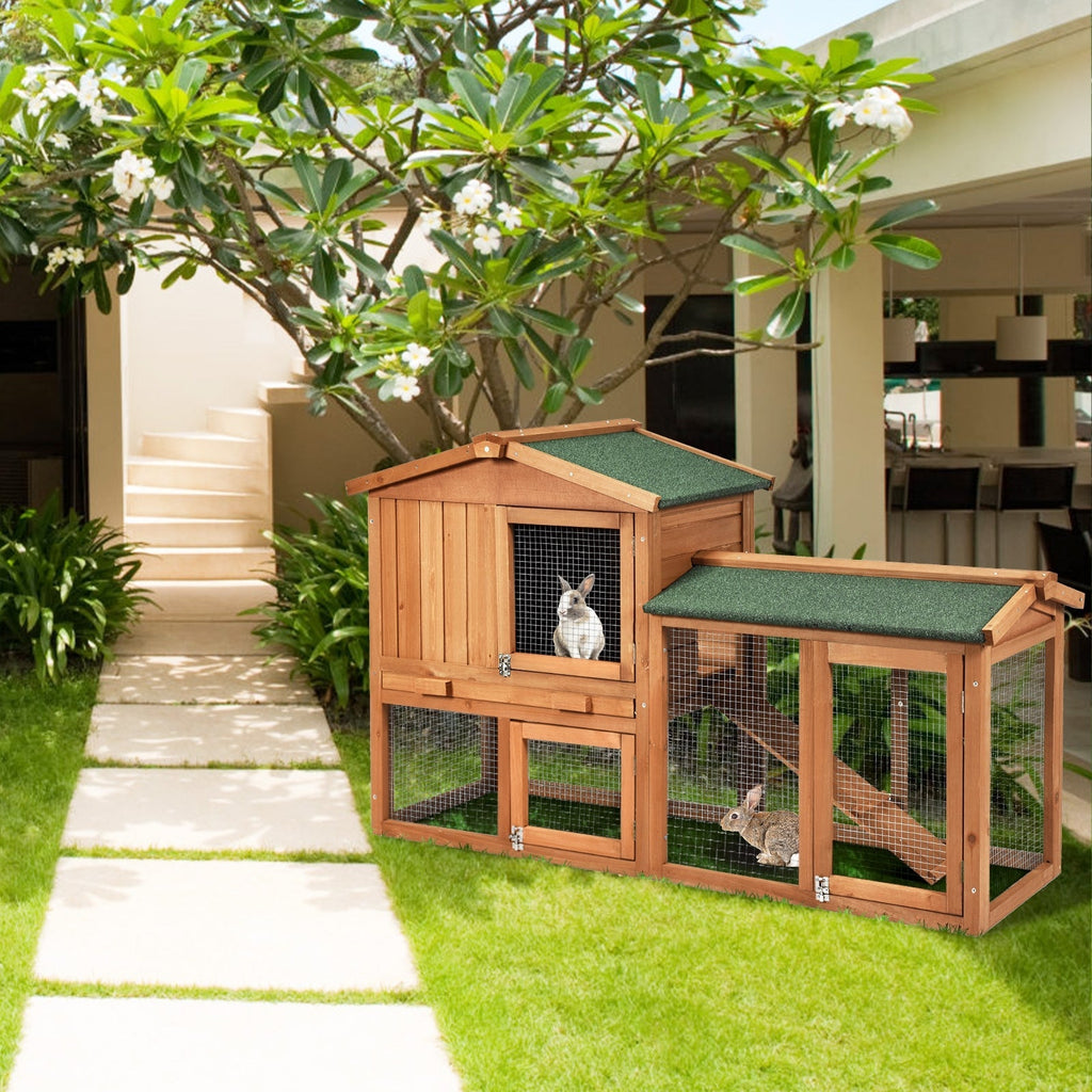 58 Inch Weatherproof Wooden Rabbit Hutch-Brown