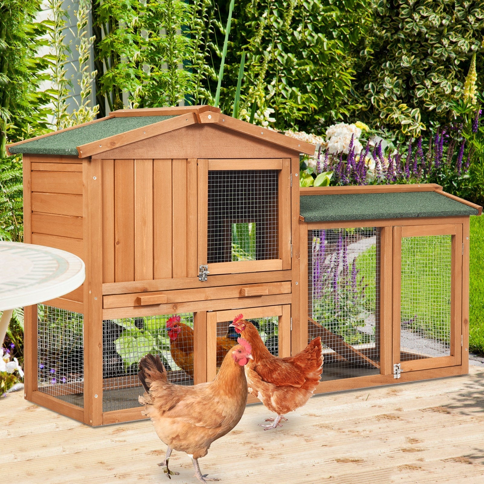 58 Inch Weatherproof Wooden Rabbit Hutch-Brown