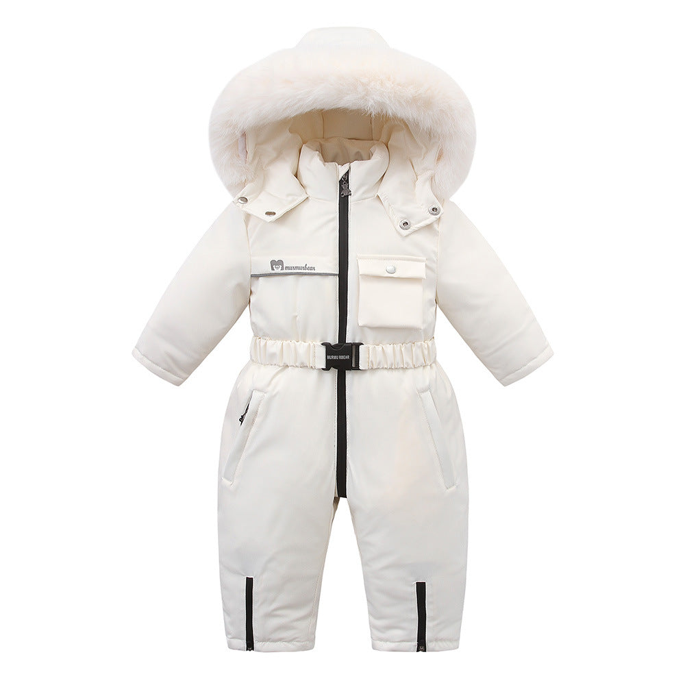 Autumn And Winter Fleece-lined Overalls Ski Suit For Children