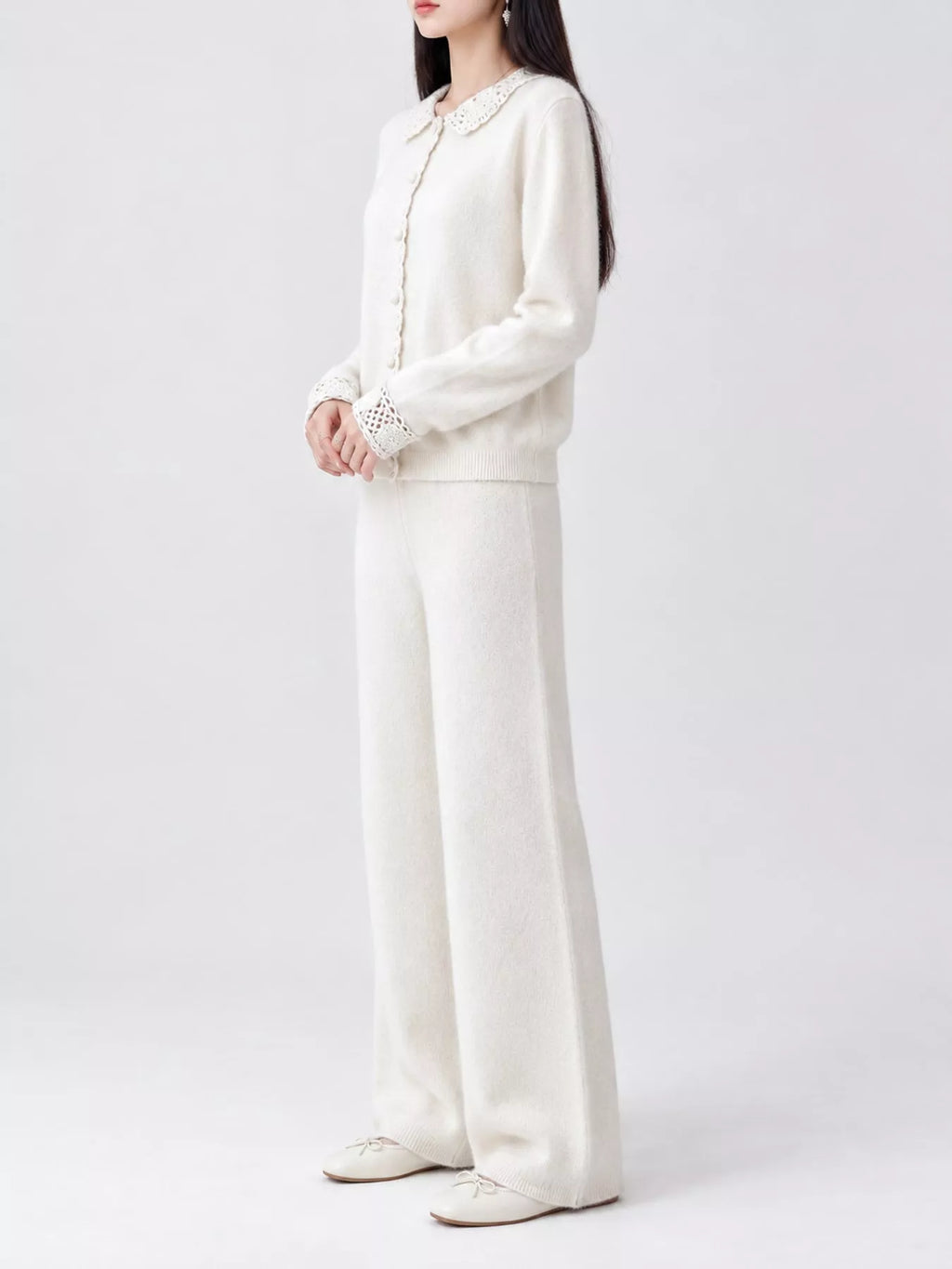 Lace-Collar Button Down Knit Cardigan