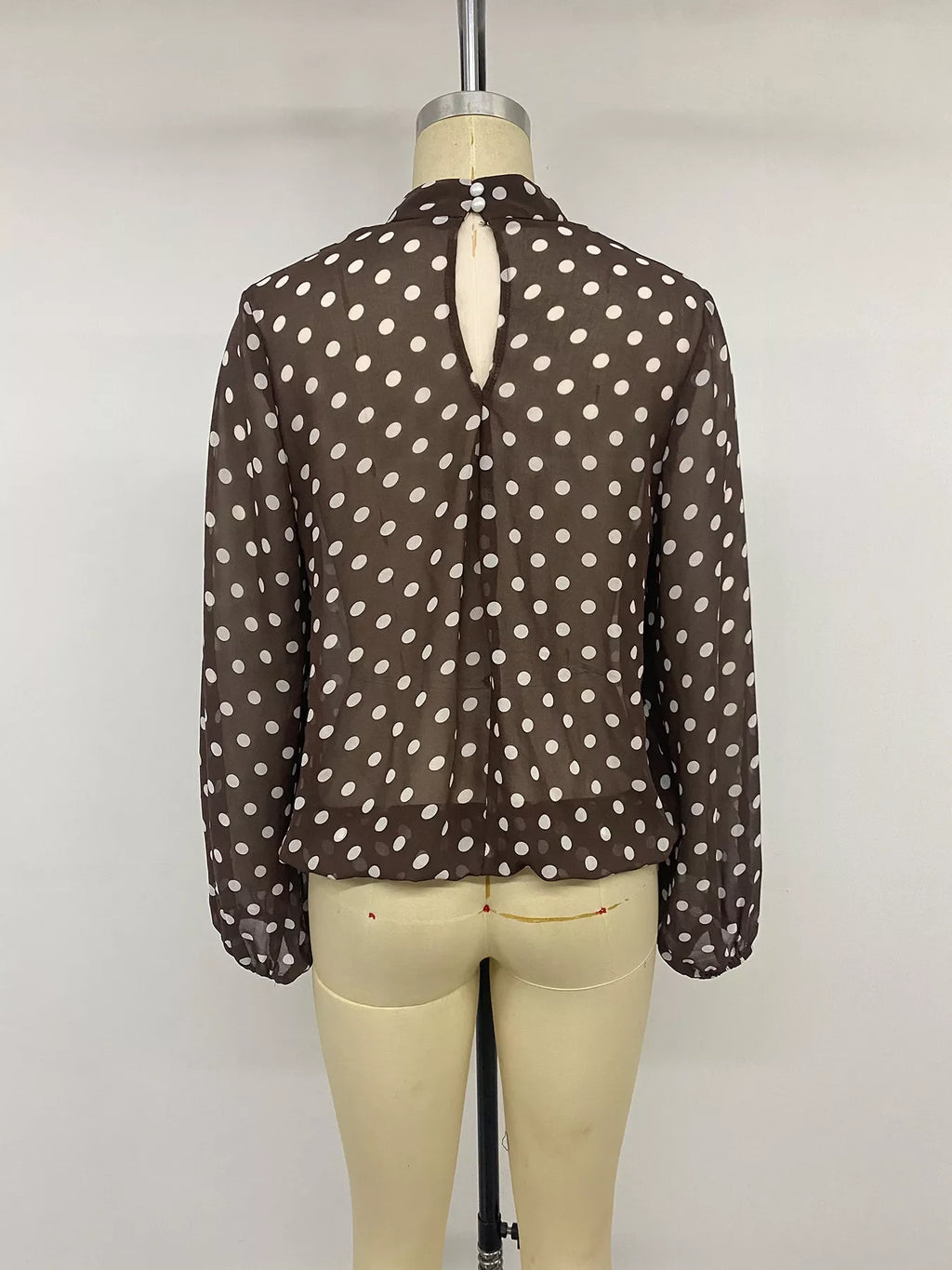 Polka Dot Mock Neck Long Sleeve Blouse