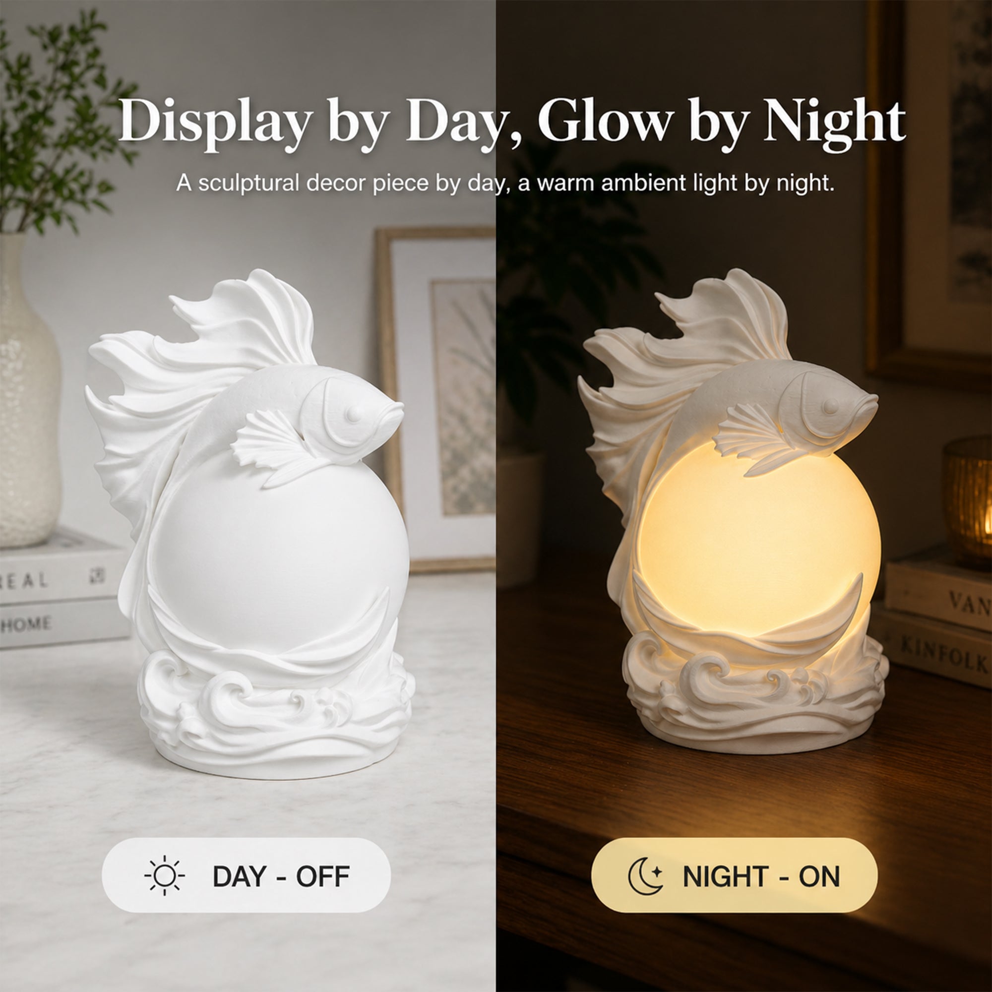 3D Printed Betta Fish Ambient Table Lamp, Sculptural Fish Night Light With Warm Glow, Decorative Desk Lamp For Bedroom Bookshelf Home Decor