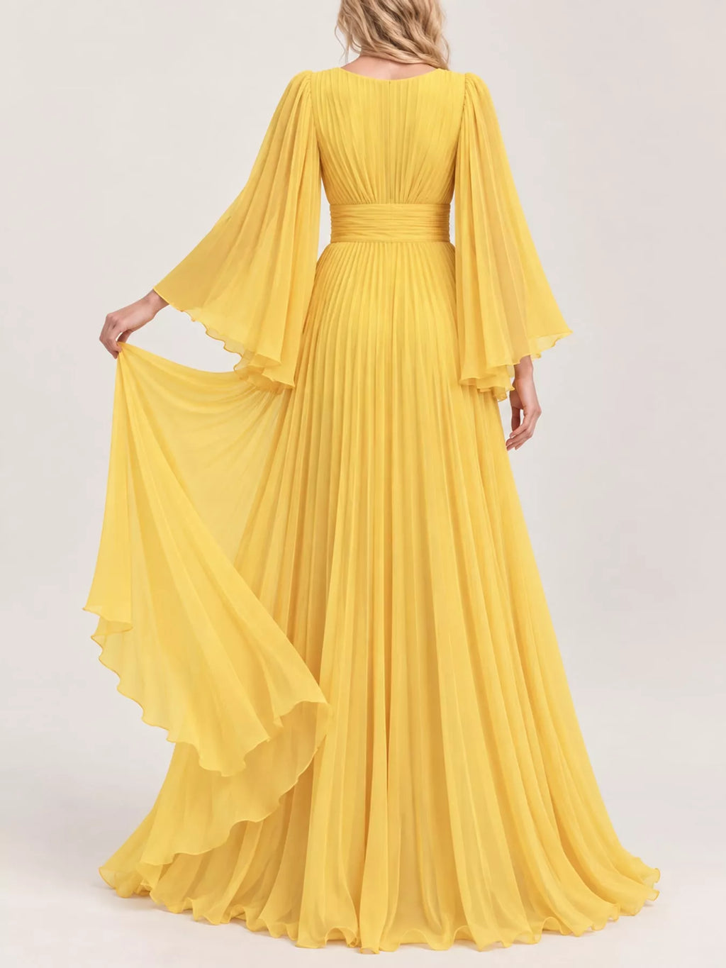 V-Neck Pleated Maxi Dress