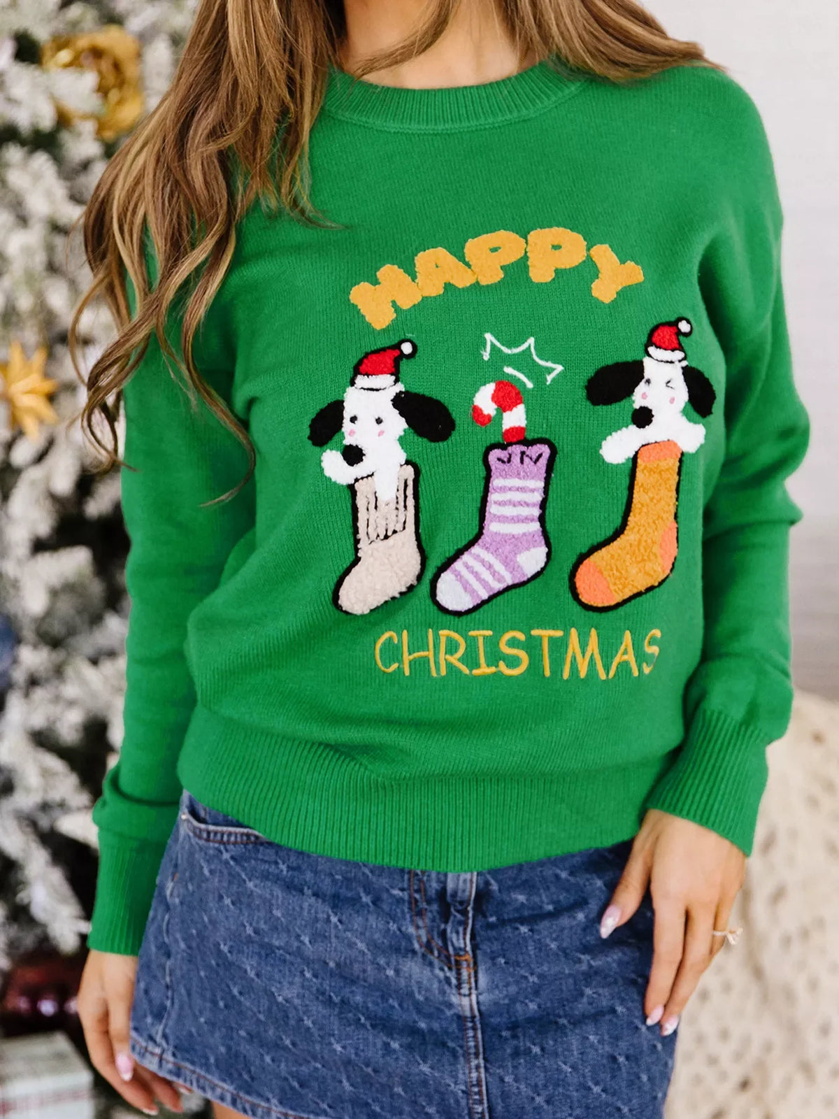 Abstract Patch Embroidery Christmas Pullover Sweater