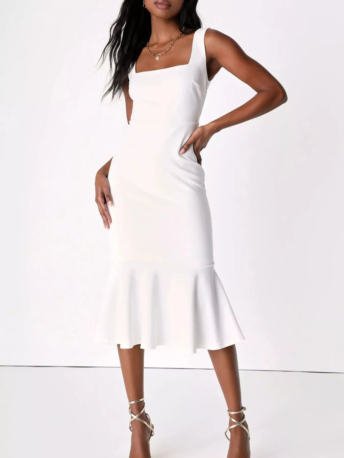 Sleeveless Square Neck Mermaid Midi Dress