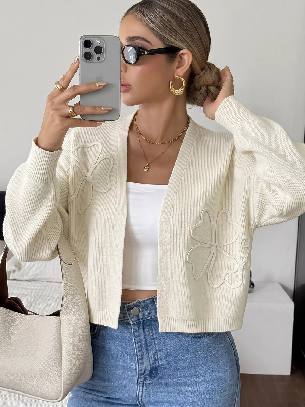 Four-Leaf Clover Open Front Cardigan