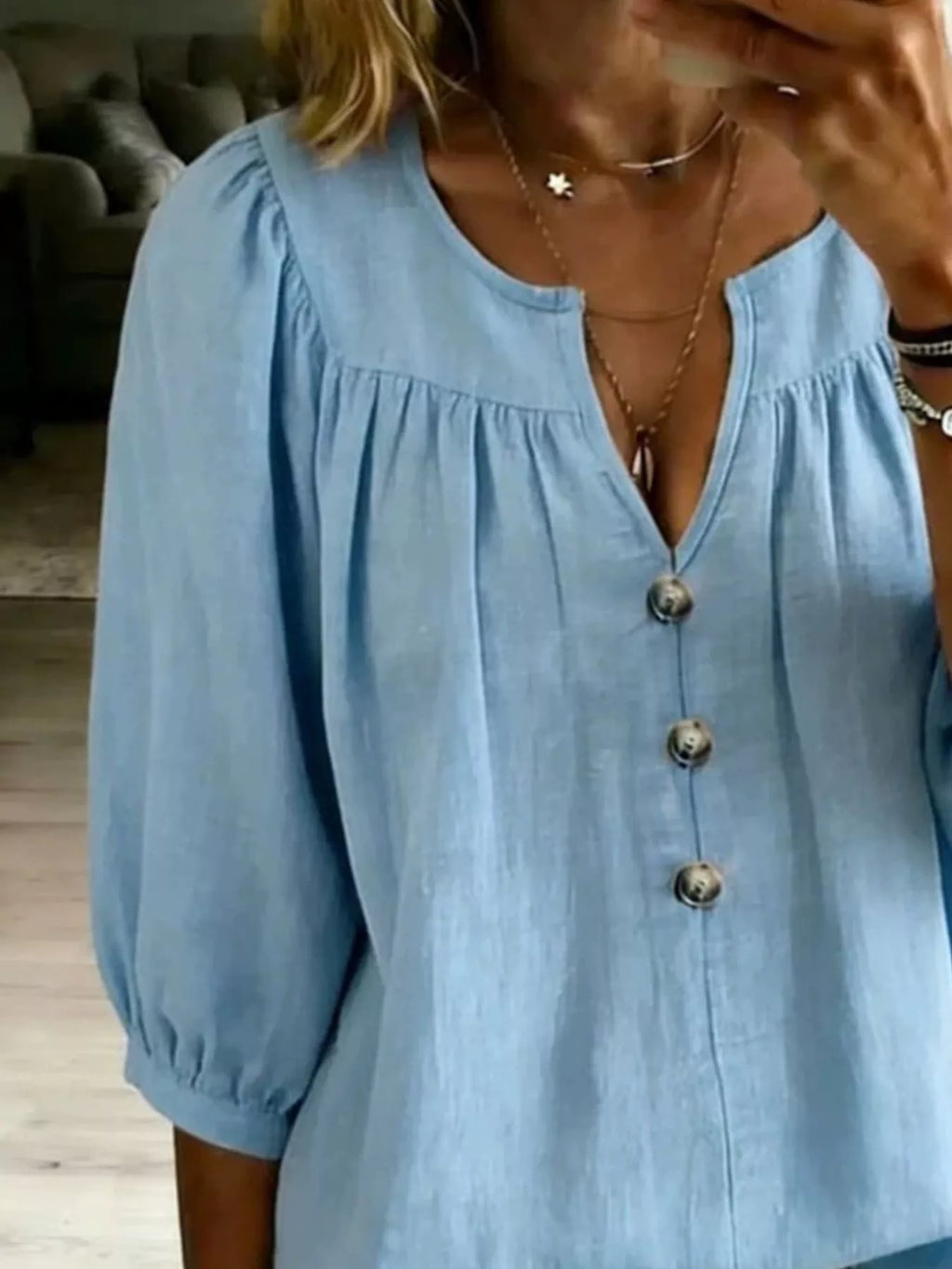Full Size Notched 3/4 Sleeve Blouse Plus Size