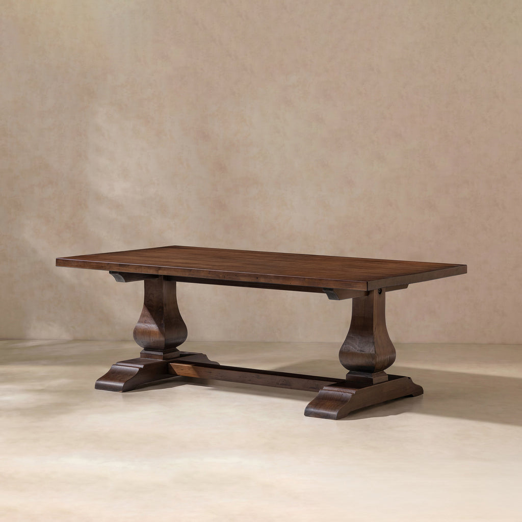 Reclaimed Pine Coffee Table with Sculptural Double Pedestal Base - Java