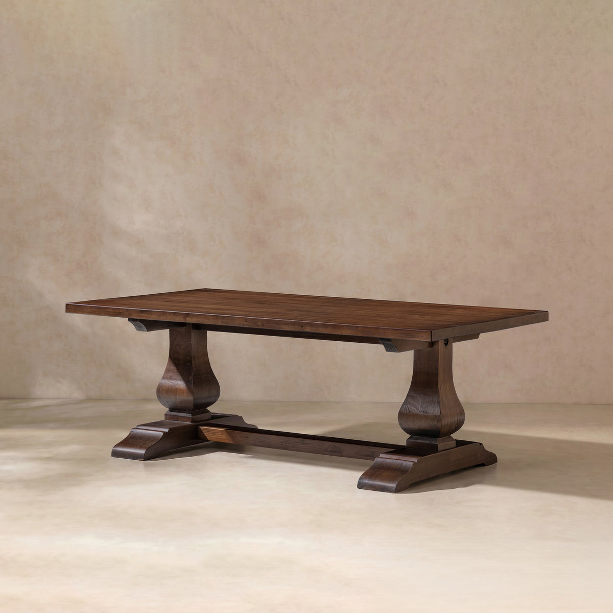 Reclaimed Pine Coffee Table with Sculptural Double Pedestal Base - Java
