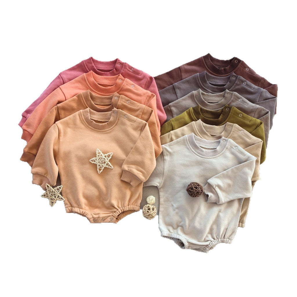 Long-sleeve Solid-color Cotton Casual Jumpsuit