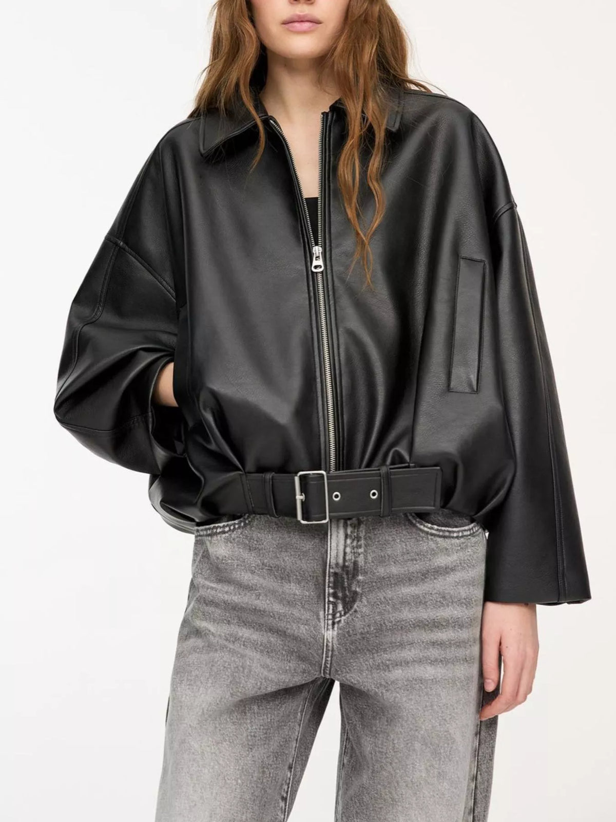Faux Leather Zip Up Jacket
