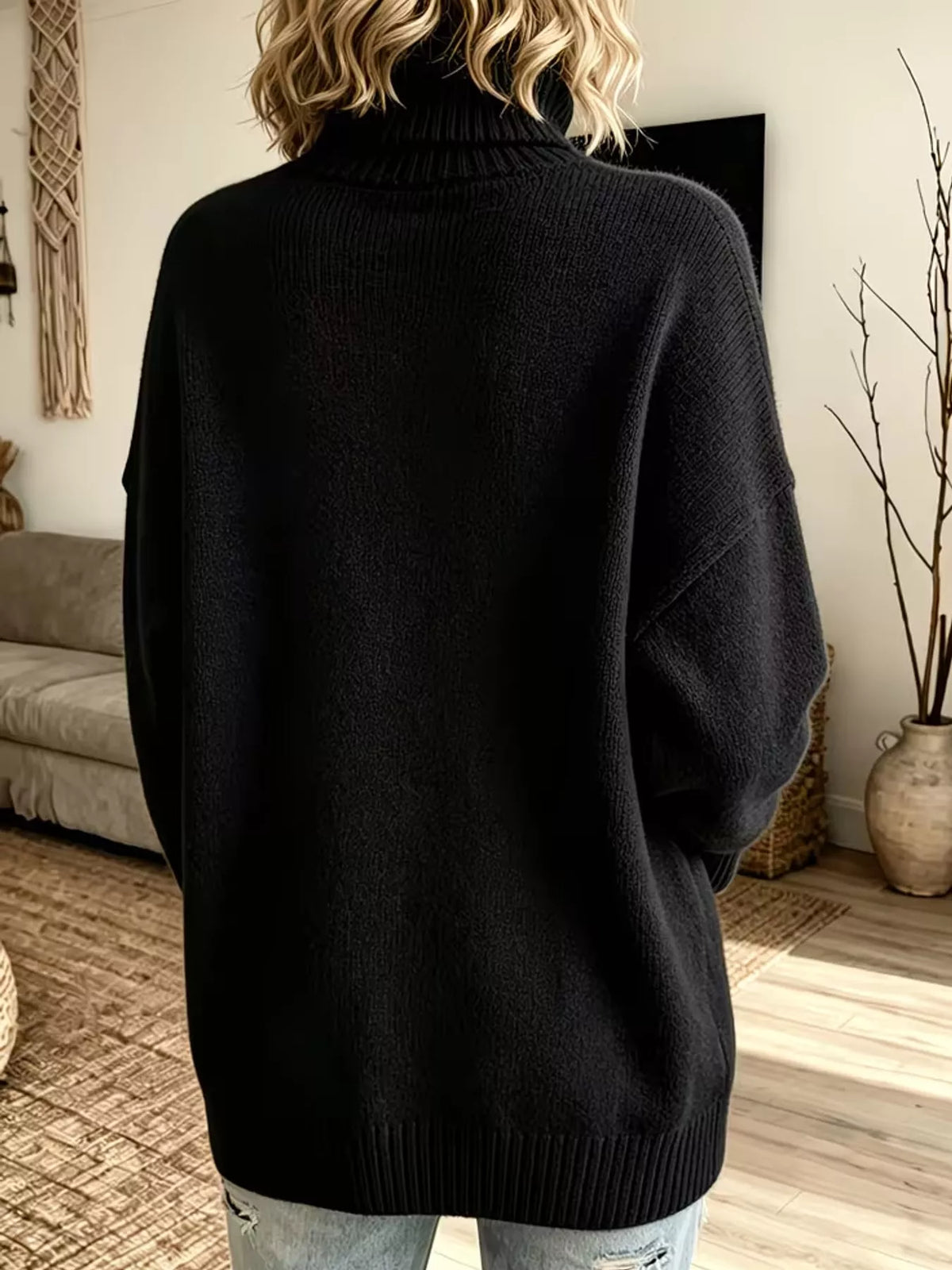 Turtleneck Dropped Shoulder Sweater