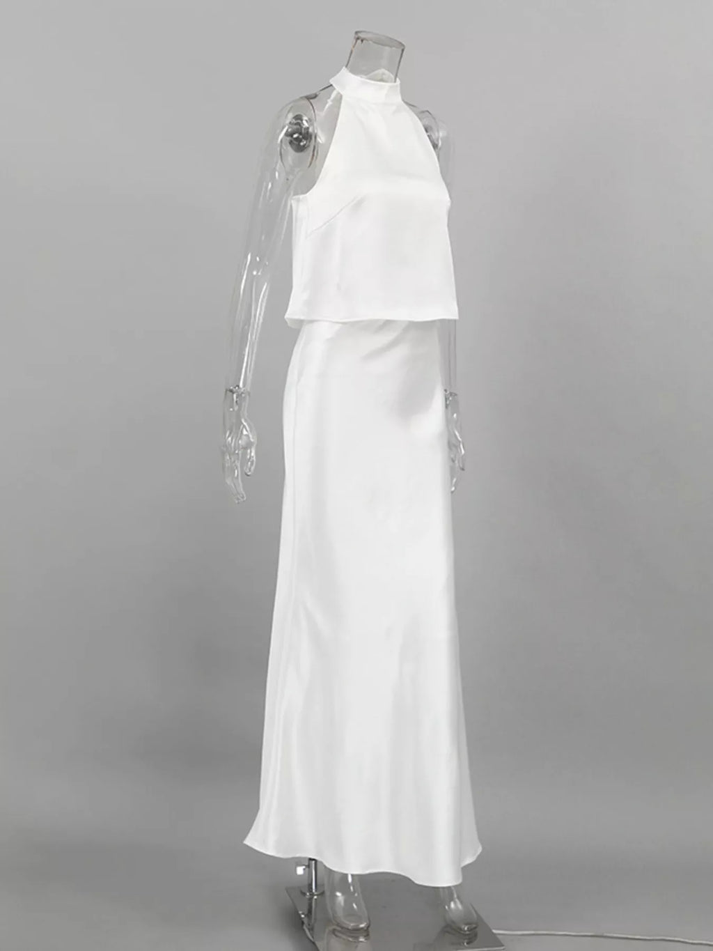 Satin Halter Neck Top and Maxi Skirt Two-Piece Set