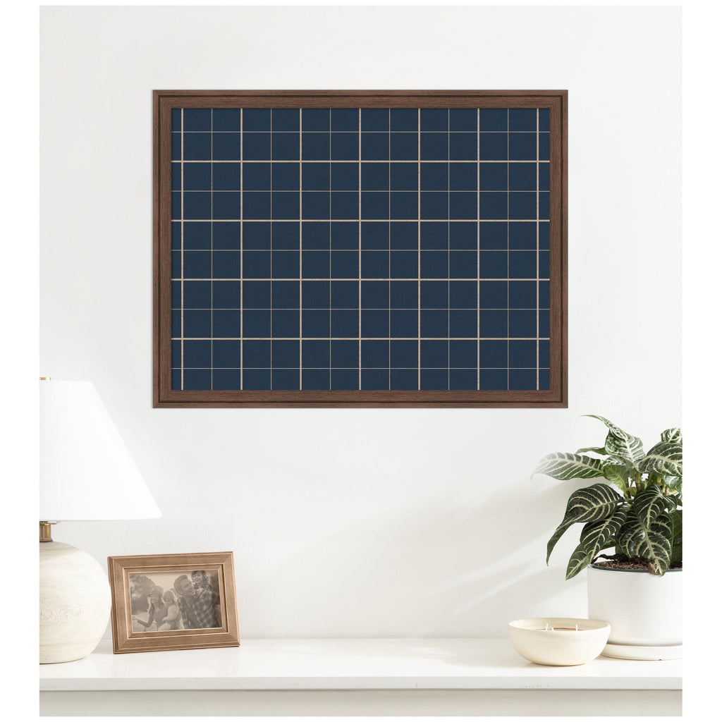 Framed Fabric Pinboard Navy Blue Plaid Wall Organization