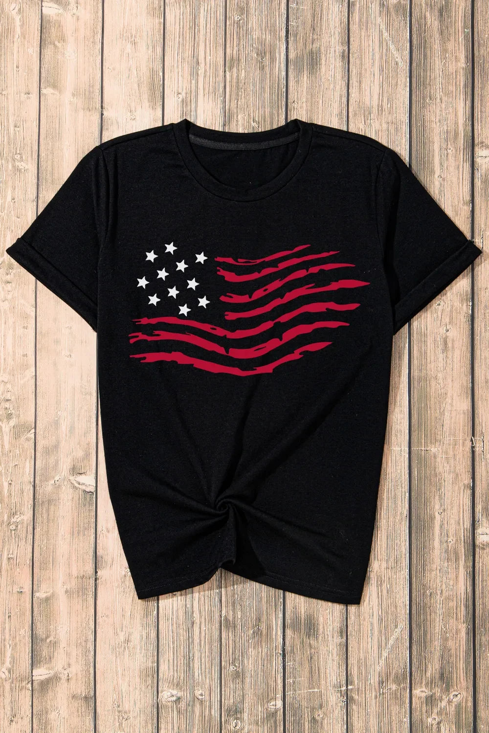 US Flag Print Round Neck Short Sleeve T-Shirt