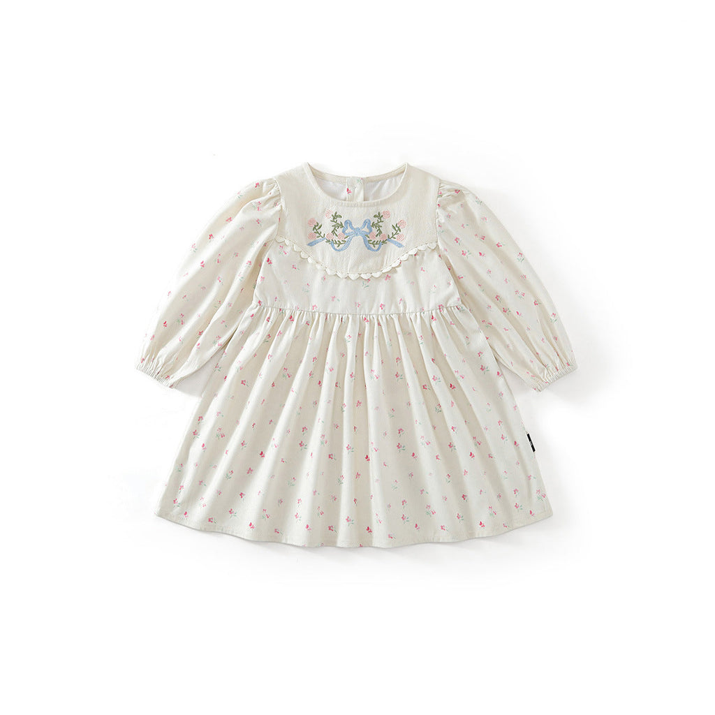 French-Style Vintage Floral Embroidered Dress For Girls
