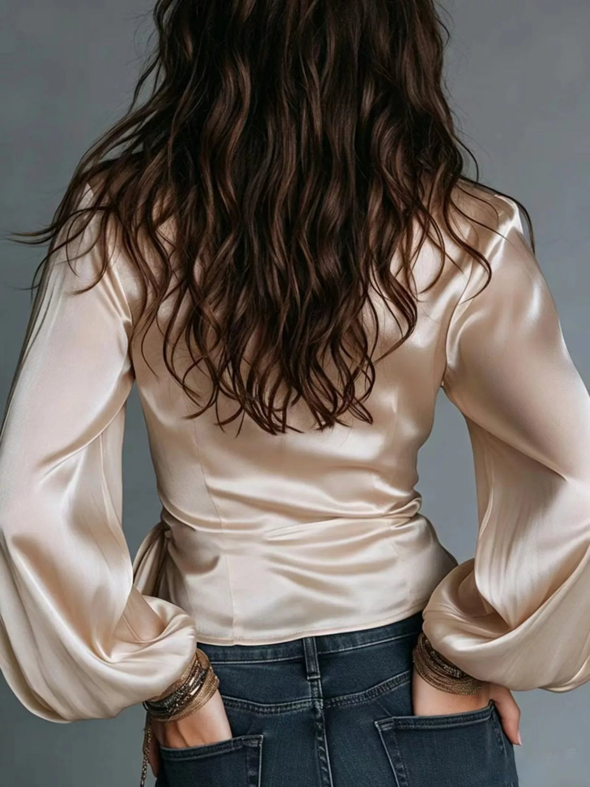 Satin Balloon Sleeve Blouse