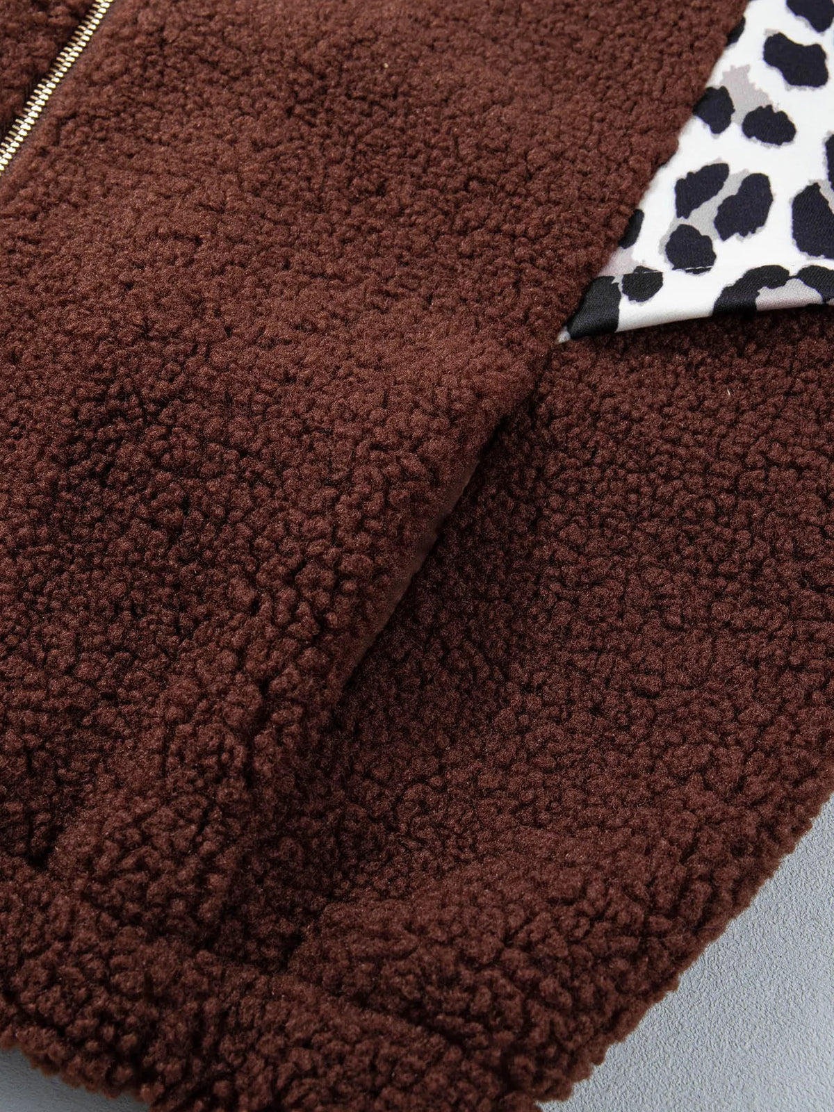 Leopard Patchwork Fleece Western Style Zip-up Collar Jacket
