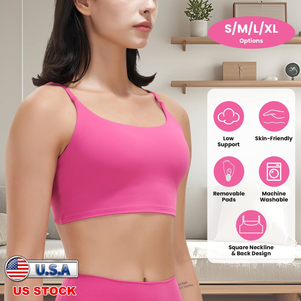 Women Sport Bras with Removable Pads, Low-Impact Square Neck