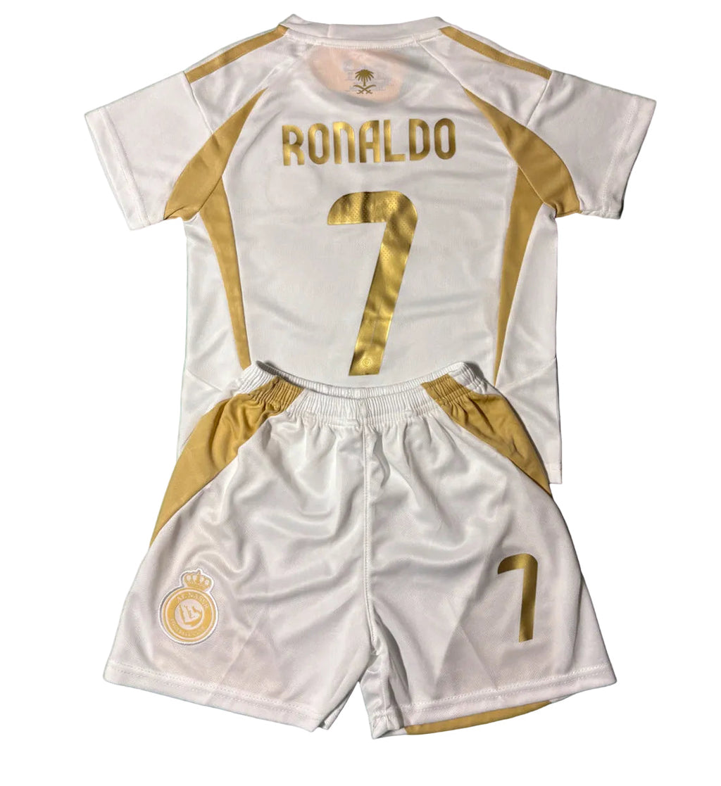 Ronaldo Al Nassr Kids Home Soccer Jersey Kit Youth Toddler Sizes