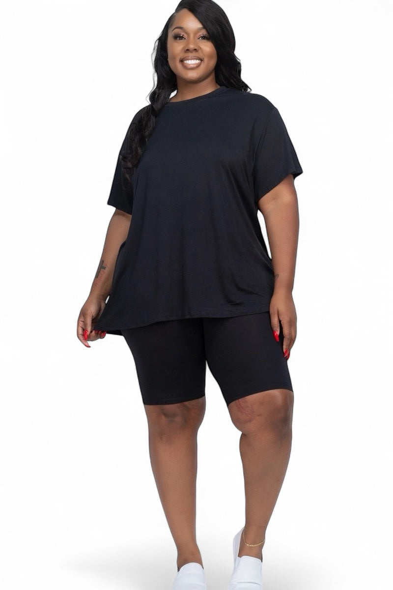 Curvy Loose Fit {Oversized} Top & Bike Shorts Set  {BTP3021X}