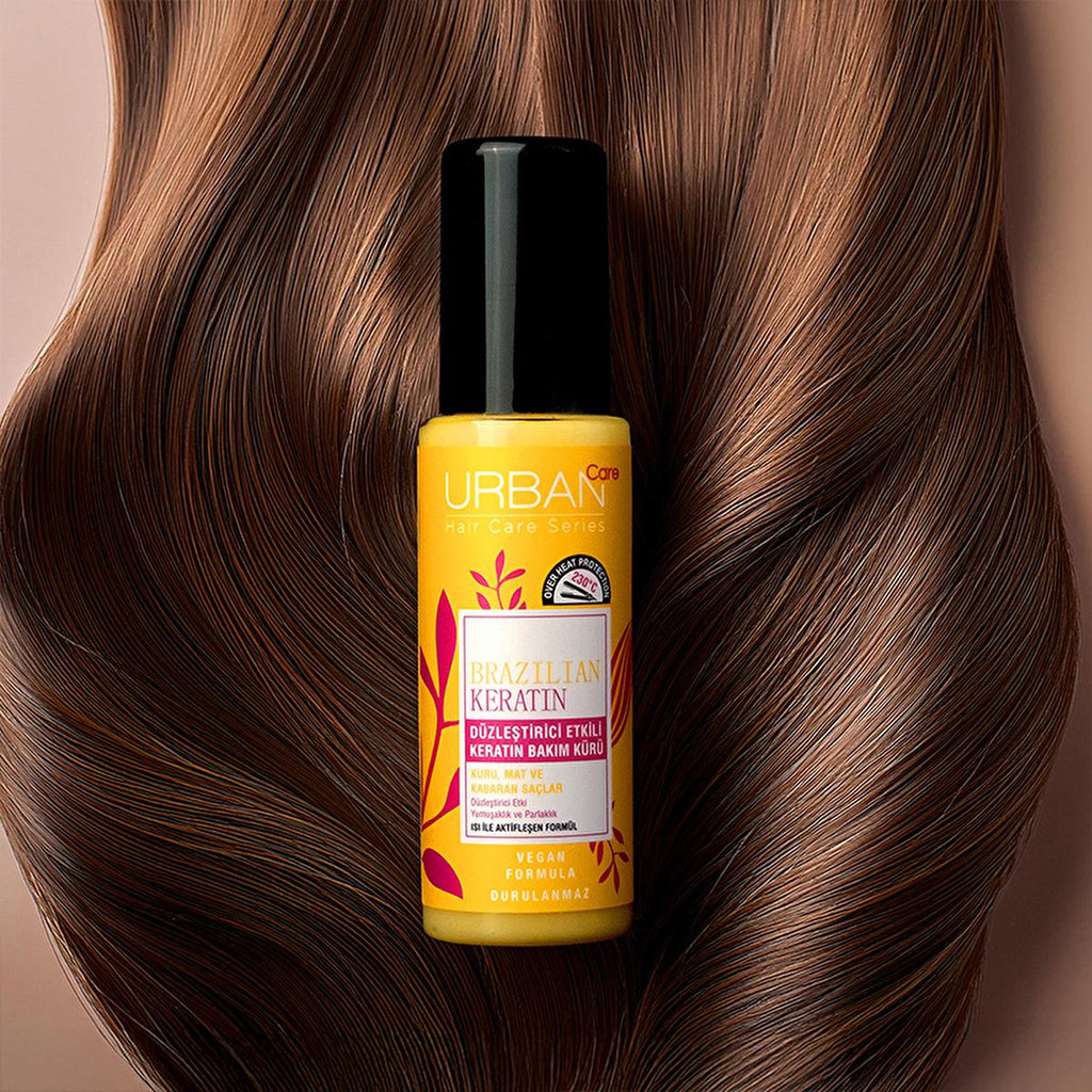 Urban Care Brazilian Keratin Hair Treatment: Straightening, Smoothing, Anti-Frizz Serum with Marula Oil - Heat & UV Protection, Vegan Formula