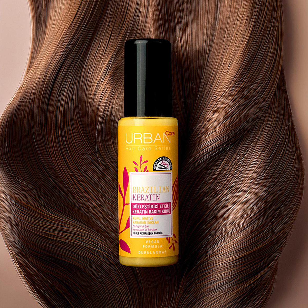 Urban Care Brazilian Keratin Hair Treatment: Straightening, Smoothing, Anti-Frizz Serum with Marula Oil - Heat & UV Protection, Vegan Formula