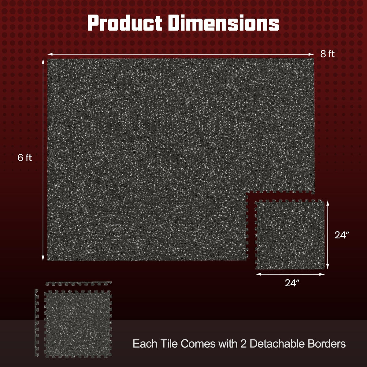 0.79 inch Thick Rubber Top Exercise Mat 48 Sq Ft with Boarders