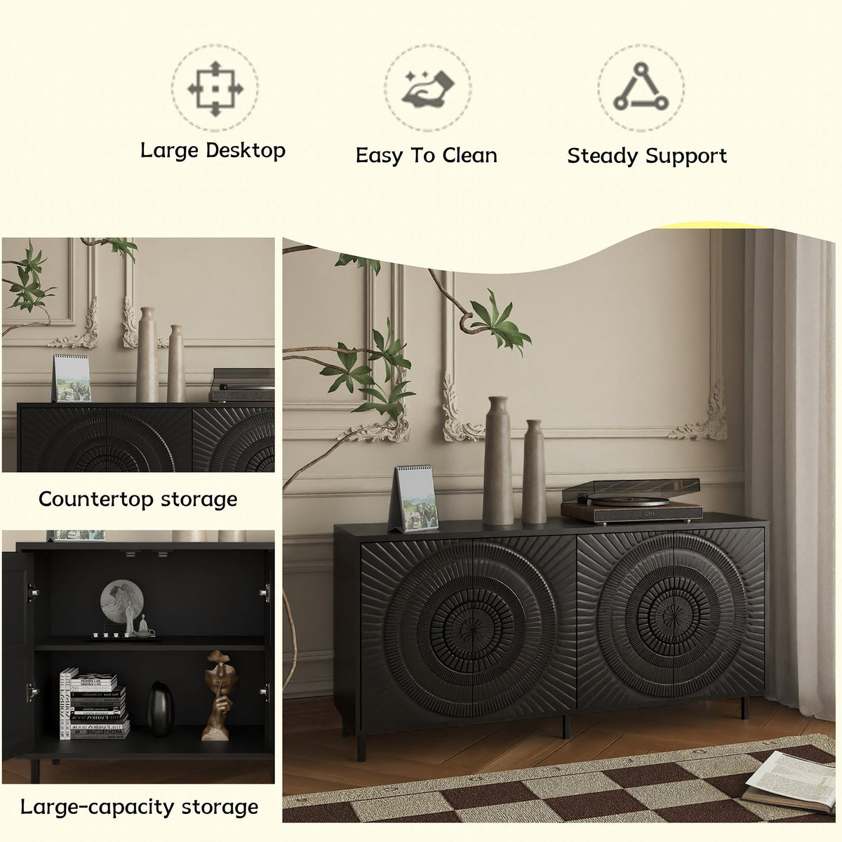 Modern Sideboard with Adjustable Shelves - Particle Board
