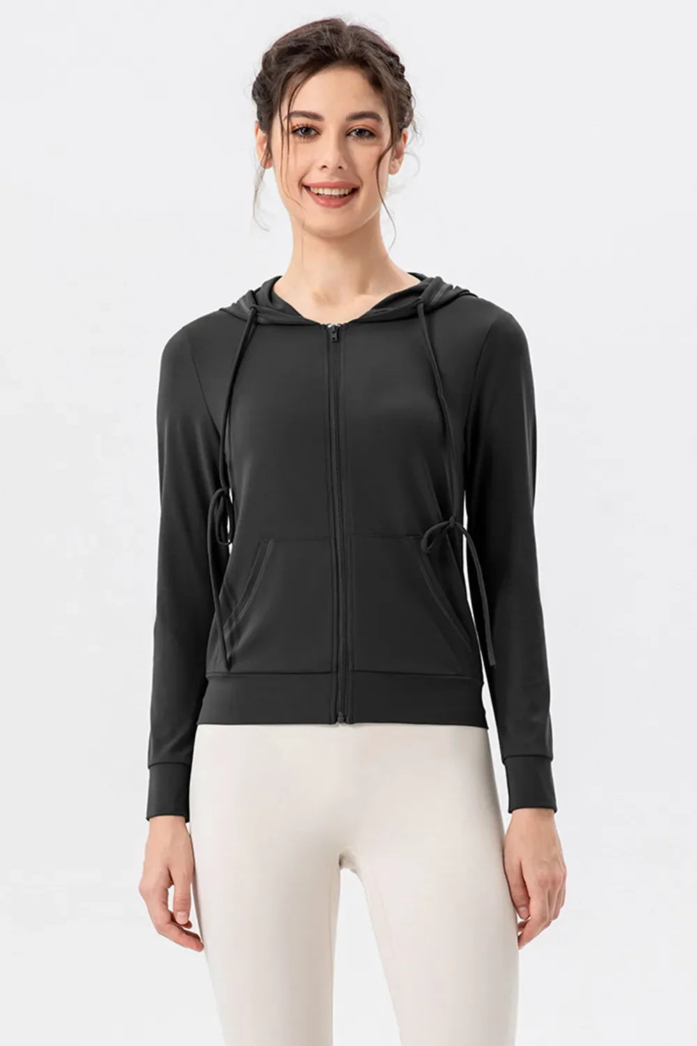 Drawstring Zip-Up Hooded Active Jacket